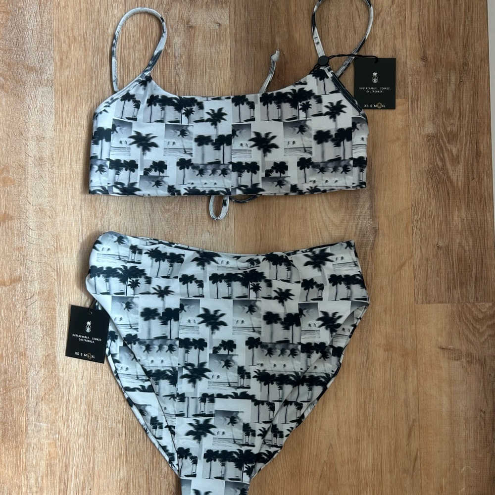 Skatie Rosarito Black and White Palm Tree Bikini Set